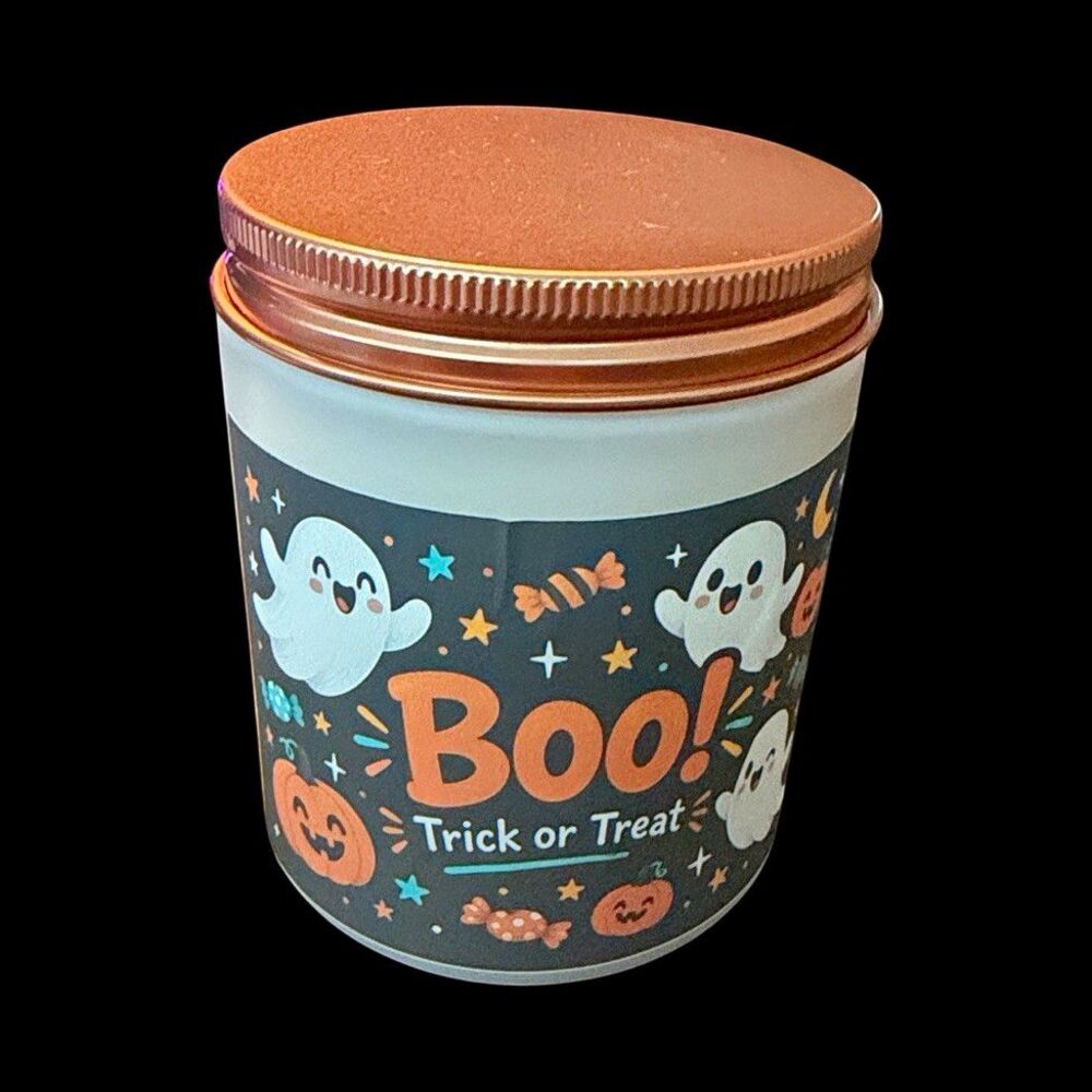 Halloween "Boo! Trick or Treat" Scented Jar Candle, Ghost, Glass, Multicolor